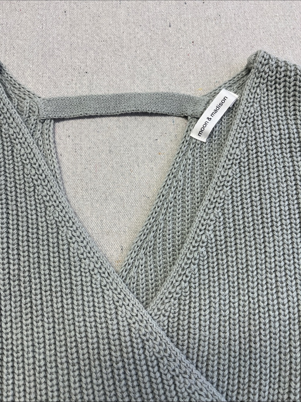 moon & madison Sage Green Crossover V-Neck Sweater - Picture 2 of 10